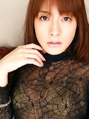 Rika Kawamura shows cunt in spider lace crotchless outfit