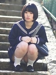 She never did chakuero shooting before so we started easy with Japanese schoolgirl cosplay and fan service!